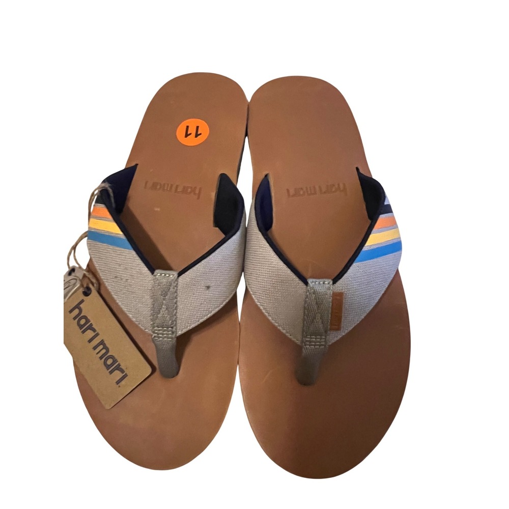 Hari Mari Flip Flops Size 11 Brown Tan Blue Orange Stripe Straps Comfort - Picture 4 of 4